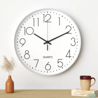 Afbeelding van Uootach Wandklok, 30 cm, moderne stille wandklok (wit karakterzwart)