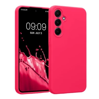 Afbeelding van kwmobile telefoonhoesje geschikt voor Samsung Galaxy A55 5G TPU backcover met siliconen coating Smartphone case in neon roze