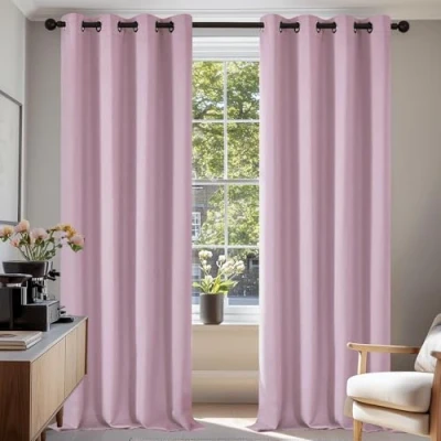 Afbeelding van Deconovo Thermisch geïsoleerde verduisterende gordijnen, voor slaapkamer, meisjes, modern design, met oogjes, 140 x 245 cm (breedte hoogte), lichtroze, 2 stuks