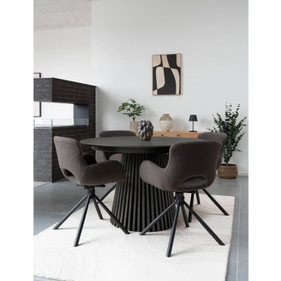 Afbeelding van House Nordic Osaka Zwart Eiken Eettafel Rond / Uitschuifbaar
