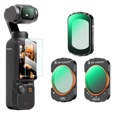 Afbeelding van K&amp;F Concept 3 stuks magnetische effectfilters ND en CPL compatibel met DJI Osmo Pocket 3, Black Diffusion 1/4 ND2 32, HD/meerlaags optisch glas,