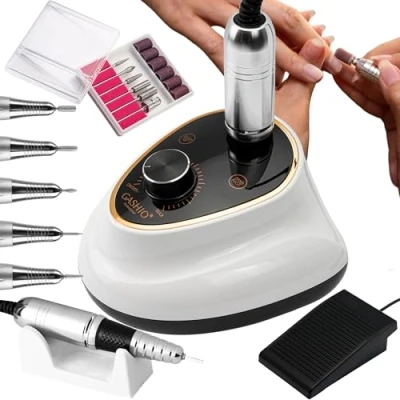 Afbeelding van GASHIO® Professionele elektrische nagelfrees voor gelnagels, 65 W, 35.000 omw/min, met een set uitsteekvormen en pedaal manicure pedicure, complete