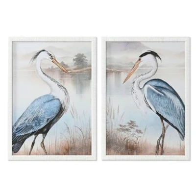 Afbeelding van Schilderij Home ESPRIT Blauw Wit Vogel Orientaals 50 x 2,5 70 cm (2 Stuks)