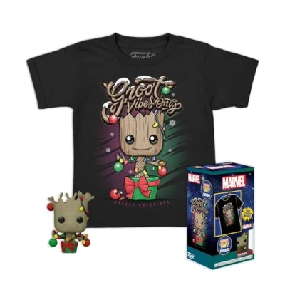 Afbeelding van Funko Pocket Pop!&amp; Tee: Guardians of The Galaxy Holiday Groot Medium Marvel Comics T shirt Kleding met vinyl minifiguur om te verzamelen cadeau idee voor volwassenen