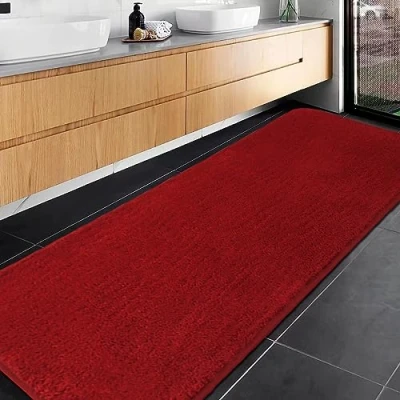 Afbeelding van Rururug Extra grote badkamermat Antislip en absorberende microvezel voor slaapkamer 60 x 180 cm Rood