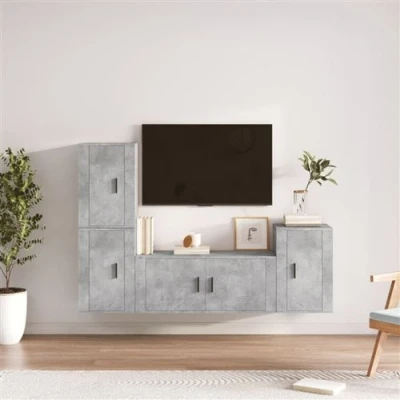 Afbeelding van vidaXL 4 delige Tv meubelset bewerkt hout betongrijs