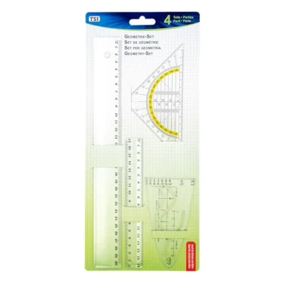 Afbeelding van TSI 46294 tekenset 4 delig met liniaal 17 cm, 30 schaal en hoek 16 cm