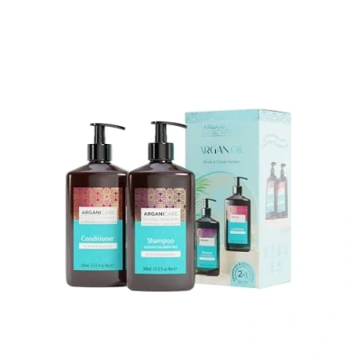 Afbeelding van ARGANICARE Shampoo + conditioner met argan reinigt je haar zacht revitaliseert en versterkt intensieve hydratatie herstelt Gemaakt in Frankrijk 2 x 400 ml