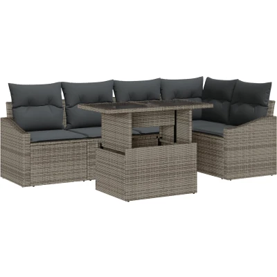 Afbeelding van vidaXL 6 delig Tuin Sofa Set met Kussens Grijs Poly Rattan