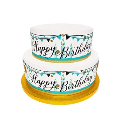 Afbeelding van Top That Eetbaar decoratieblad met rand &quot;Happy Birthday&quot; perfect voor het versieren van grote taarten eenvoudig te gebruiken