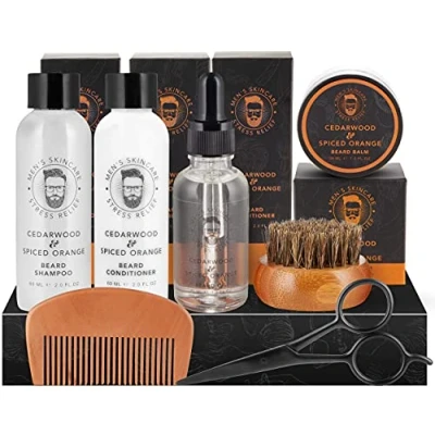 Afbeelding van BRUBAKER 7 delige Baardverzorging Cadeauset met 60 ML Baardshampoo, Baardconditioner, Baardolie, Baardbalsem, Baardborstel, Baardkam, Baardschaar Baardhersteller Mannen Cadeaus Cadeautip cadeau Idee Vaderdag