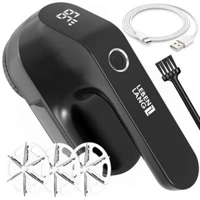 Afbeelding van LEBENLANG Elektrisch pluisscheerapparaat, 2000 mAh, met led display en reinigingsborstel, tot 2 uur looptijd, pluisscheerapparaat voor kleding, pluisverwijdering, kleding