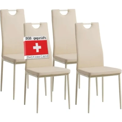 Afbeelding van ALBATROS Eetkamerstoel Salerno Set van 4, Beige Stijlvol Italiaans Ontwerp, Kunstleer Bekleding, Comfortabele Gestoffeerde Stoel Moderne Keukenstoel, of Eettafelstoel