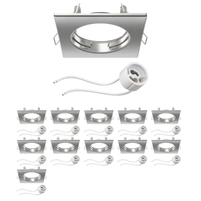 Afbeelding van ledscom.de 12 delig inbouwframe voor plafond RIR chroom mat vierkant (LED/halogeen/GU10/MR16/PAR16/50mm) incl. GU10 fitting