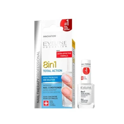 Afbeelding van Eveline Cosmetics 8 in 1 Total Action Nagelconditioner, nagelserum, professionele nageltherapie, geconcentreerd, versterkt en verhardt de nagellak, groeiactivator, herstelt nagels, 12 ml