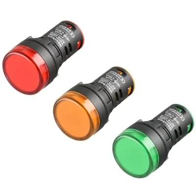 Afbeelding van Heschen 22 mm led indicator, AD16 22D/S, 220 VAC 20 mA, rood/groen/geel, lichtkleur, 3 stuks