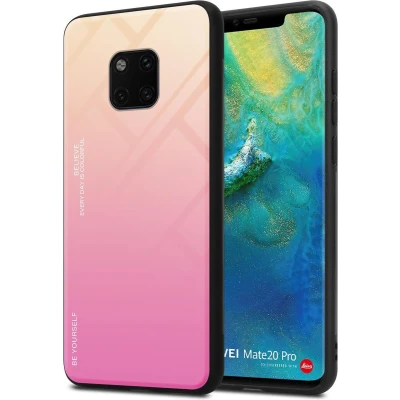 Afbeelding van Cadorabo Hoesje geschikt voor Huawei MATE 20 PRO in GEEL ROZE Tweekleurige beschermhoes van TPU silicone Case Cover en achterzijde gehard glas