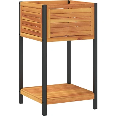 Afbeelding van Plantenbak met schap 45x45x80 cm massief acaciahout en staal