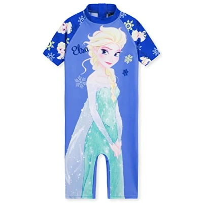 Afbeelding van Disney Badpak voor meisjes, 1 stuk, zwempak, lange mouwen, shorts, zonnebescherming, kinderen, tieners, 2 14 jaar, Stitch Ariel Elsa ijskoningin, blauw