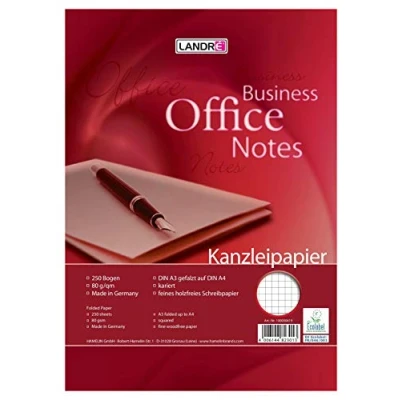 Afbeelding van LANDRÉ Foolspapier 100050618, DIN A3 op A4 gevouwen, gelinieerd, 80 g/m², 250 vellen per verpakking kantoorpapier &quot;Office&quot;, gevouwen A4, geruit