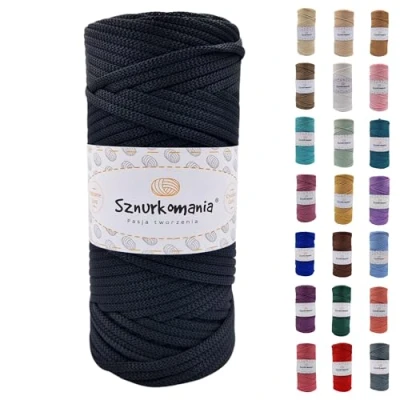 Afbeelding van Polyester koord, 5 mm, 100 m, verschillende kleuren, plat polyesterkoord, haakkoord, macramégaren, polyestergaren, glanzend Sznurkomania (zwart)