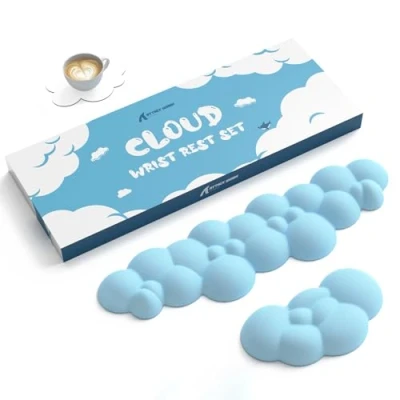 Afbeelding van ATTACK SHARK Cloud Polssteun, muismat met onderzetter, ergonomische polssteun voor toetsenbord, antislip onderkant, schattige kantooraccessoireset blauw