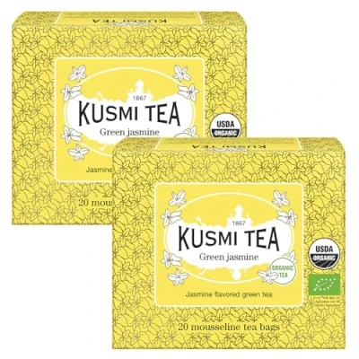 Image de Kusmi Tea Vert au Jasmin Bio Lot de 2 boîtes Mélange Biologique Thé Aromatisé À Déguster Chaud ou en Glacé 2x20 Sachets