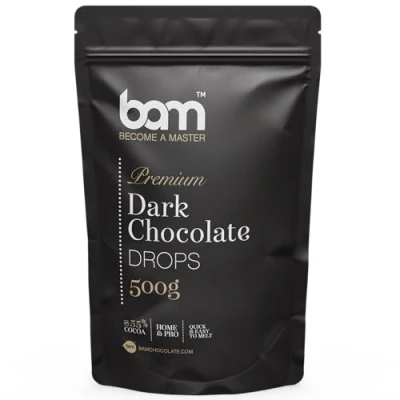 Afbeelding van BAM Premium donkere chocoladedruppels, callets, chips om te smelten, zelfgemaakt en professioneel koken, 500 gram