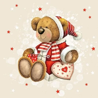 Afbeelding van Set van 20 papieren servetten met teddybeer hart 33 x cm
