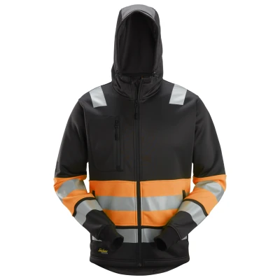 Afbeelding van Snickers 8038 High Vis Klasse 1, Hoodie met Rits Zwart/High Visibility Oranje