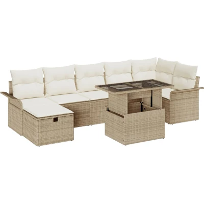 Afbeelding van vidaXL 8 delige tuinbankset met kussens Beige Poly Riet