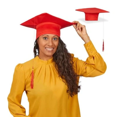 Afbeelding van Relaxdays afstudeerhoed met kwastje set van 2 graduation cap geslaagd universiteit rood