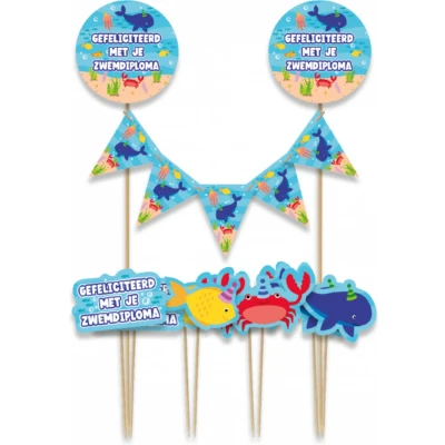 Afbeelding van Gefeliciteerd met je Zwemdiploma Cake Topper per stuk