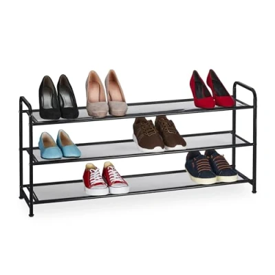 Afbeelding van Relaxdays schoenenrek wit metaal 100 cm breed opbergrek schoenen voor 12 paar hal