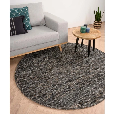 Afbeelding van Rond Wollen Vloerkleed Lett Grijs/bruin 190 Cm