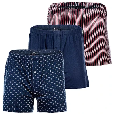 Afbeelding van YOURBASICS Set van 3 boxershorts voor heren, zacht katoen met knoop, blauw melange, maat L, blauwtinten.