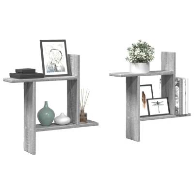 Afbeelding van Wandschappen 2 st 50x12x50 cm bewerkt hout grijs sonoma eiken