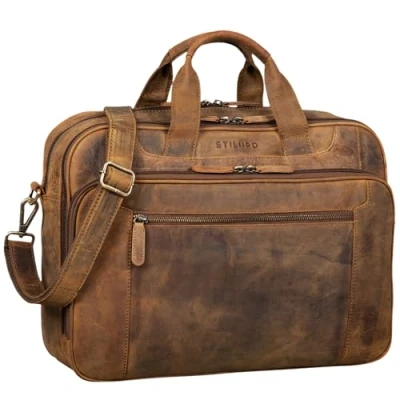 Afbeelding van STILORD &#039;Nelson&#039; Zakelijke Tas Heren Leren XL Handdoek Lederen Schooltas Schoudertas Vintage Schoudertas, Medium bruin