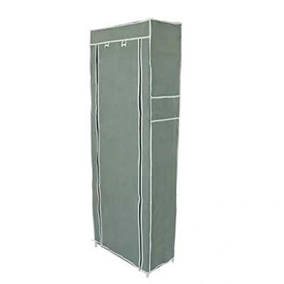 Afbeelding van PrimeMatik Garderobekast en schoenenrek in afneembare stof 60 x 30 160 cm grijs met roldeur
