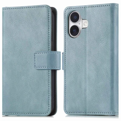 Afbeelding van imoshion Hoesje Geschikt voor iPhone 16 Met Pasjeshouder Luxe Bookcase Lichtblauw