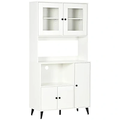 Afbeelding van HOMCOM Keukenkast, dressoir, keuken, opbergkast met 3 kasten, nissen, verstelbare planken, glazen deuren, kabeldoorvoer, magnetronkast voor eetkamer, woonkamer, 90 x 40 180 cm, wit