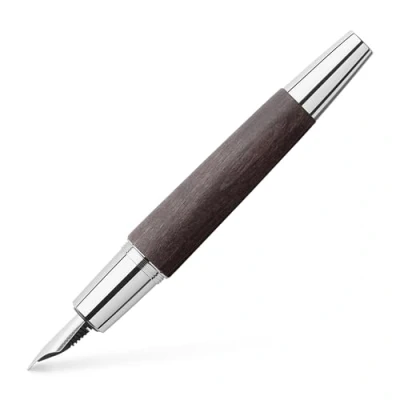 Afbeelding van Faber Castell vulpen E motion chroom/bruin perenhout B FC 148223