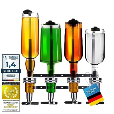 Afbeelding van Butler voor wandmontage, flessenhouder met 6 vakken 4 cl doseerder, drankdispenser alcohol en wijn, drankdispenser, dispenser baraccessoires (4 vakken)