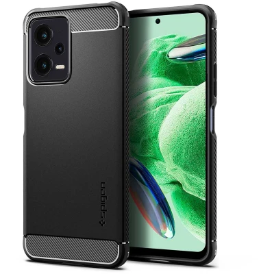 Afbeelding van Spigen Rugged Armor Hoesje voor de Xiaomi Redmi Note 12 5G / Poco X5 Back Cover met Air Cushion Zwart