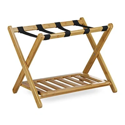 Afbeelding van relaxdays Kofferstandaard bamboe houder voor koffer hout 53x68x53 standaard
