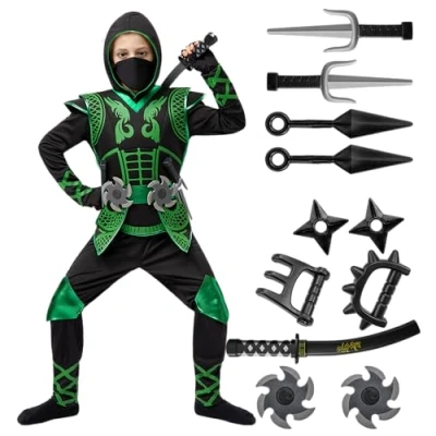 Afbeelding van Spooktacular Creations Groen luxe ninjakostuum met ninja schuimaccessoires, speelgoed voor kinderen, kung fu outfit, Halloween ideeën