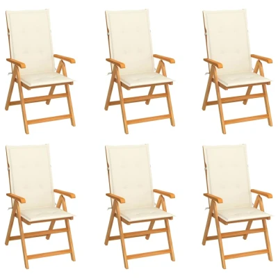 Afbeelding van Tuinstoelen 6 st met crèmekleurige kussens massief teakhout