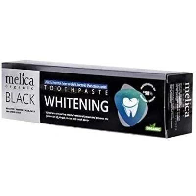 Afbeelding van MELICA ORGANIC Biologisch 98% Natuurlijke WHITENING BLACK CHARCOAL BIO TANDPASTA HOUTSKOOL met XYLITOL, CITRUSOLIE voor witte tanden zonder Fluoride, SLS, SLES, parabenen 100ml