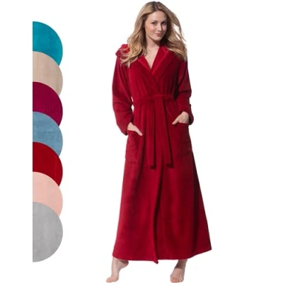 Afbeelding van Morgenstern Badjas Dames Extra Lang I Capuchon Velour Bamboe Katoen Microvezel, Rood, M Tall