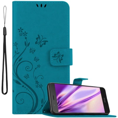 Afbeelding van Cadorabo Hoesje geschikt voor Huawei P9 LITE 2016 / G9 in BLOEMEN BLAUW Beschermhoes bloemmotief met magnetische sluiting, standfunctie en kaartsleuven Book Case Cover Etui